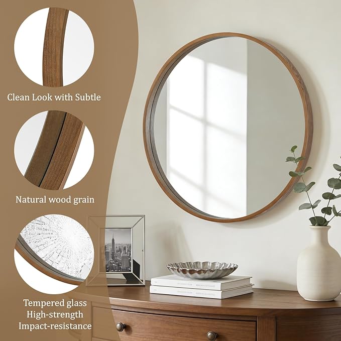 WallBeyond Circle Mirror with Wood Frame - Image 5