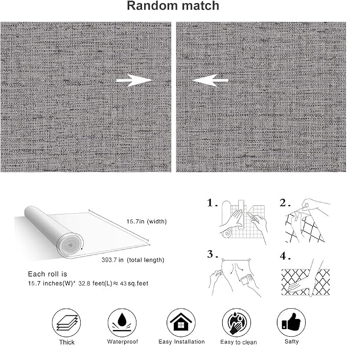 Grey Contact Paper Peel and Stick Wallpaper 32.8ft Pre-Pasted Grasscloth - Image 4