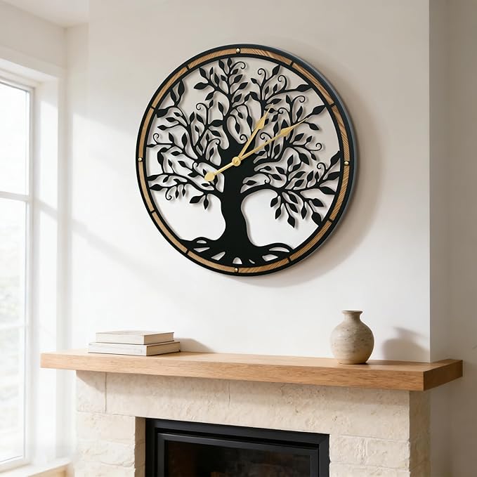 Micasso Farmhouse Large Wall Clock: 24 Inch Rustic Tree of Life Metal - Image 3