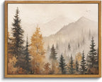 OIQArtOIQ Vintage Framed Wall Art Autumn Mountain Landscape Canvas Art Prints by OIQArtOIQ