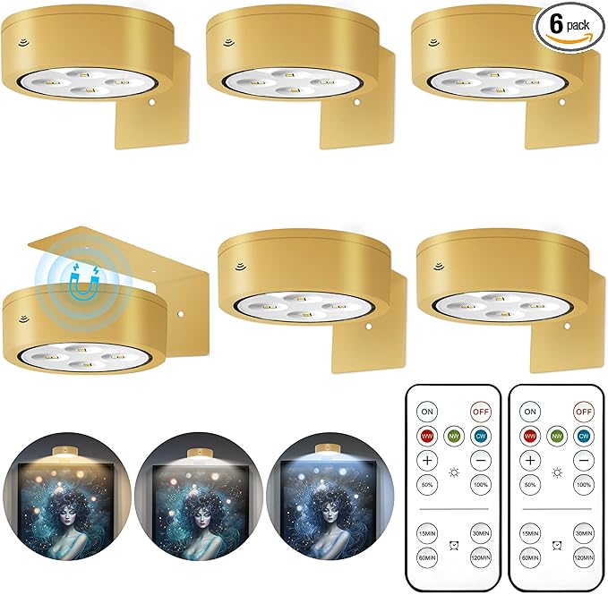 6Pcs Battery Operated Picture Light, Magnetic Led Painting Light by Kandicyar