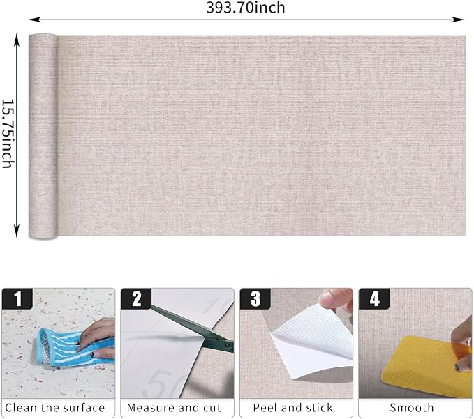 Beige Grasscloth Peel and Stick Wallpaper, Modern Textured Fabric Linen Vinyl - Image 3