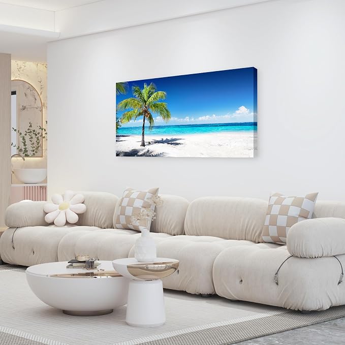Baisuart-S03998 Large Canvas Wall Art Summer Ocean Waves Prints Coconut Trees - Image 4