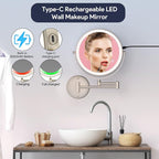 Rocollos 9" Wall Mounted Lighted Makeup Mirror, Large Double Sided 1X/10X - Image 2