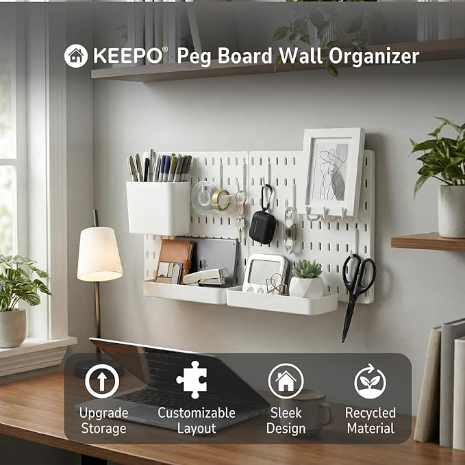 Keepo Peg Board Wall Organizer – Plastic Pegboard Panels, Modular Peg Board - Image 2
