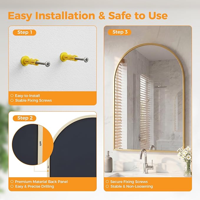 OLIXIS 20x30 Inch Arched Gold Bathroom Mirror - Image 7