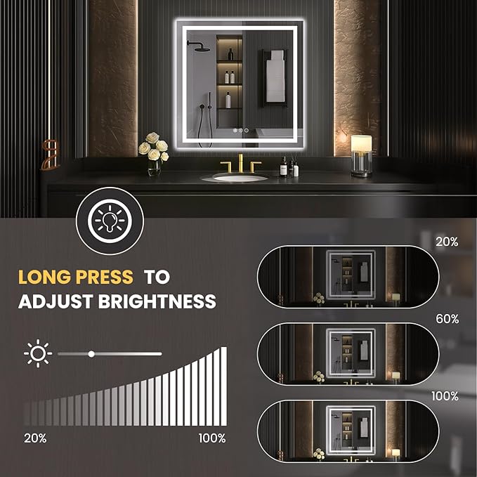 LOAAO 40"X40" LED Mirror for Bathroom, Lighted Bathroom Mirror - Image 3