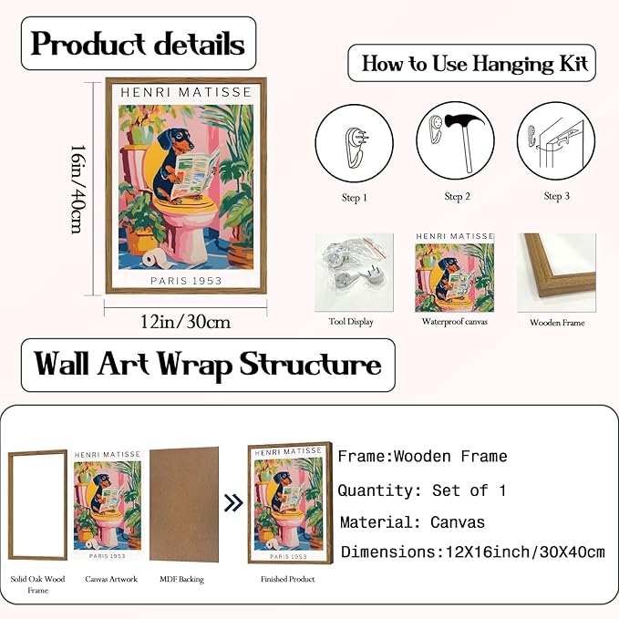 Funny Dachshund Bathroom Wall Art Henri Matisse Dog Bathroom Wall Decor Picture - Image 3