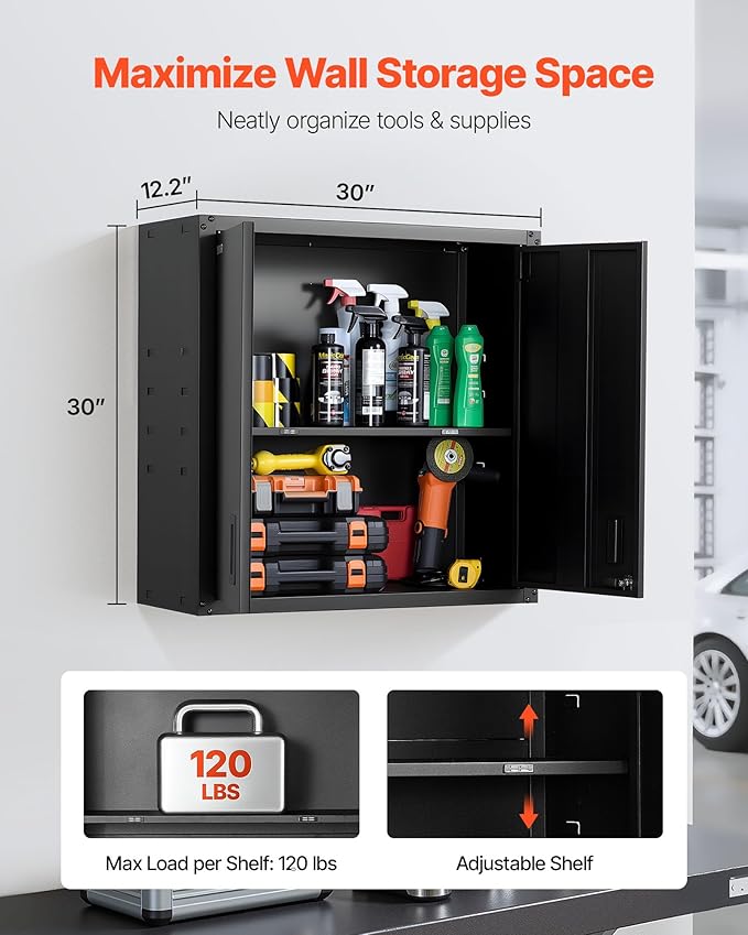 VEVOR Metal Wall Cabinet, 30W x 12.2D x 30H Inch, Steel Floating Hanging - Image 3