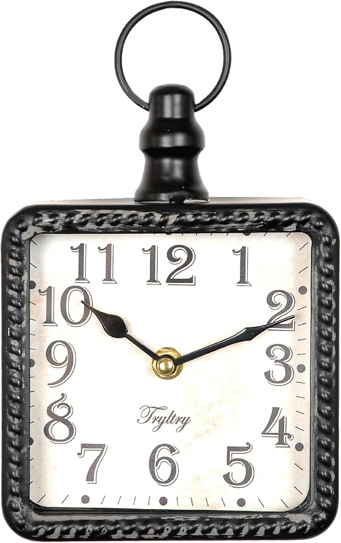 Retro Rectangle Small Wall Clock, Battery Operated Silent Black Vintage Decor by TRYLTRY