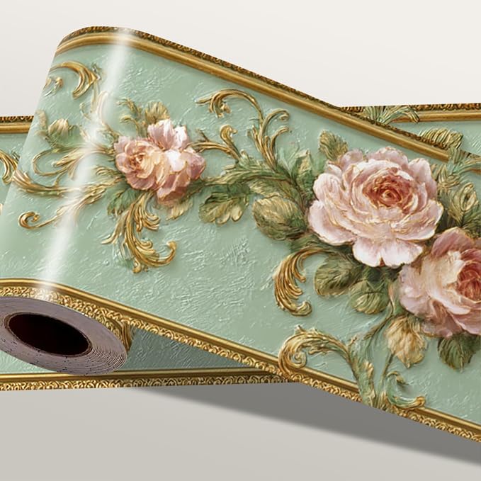 Vintage Rose Wall Border 196x4 Inch Peel and Stick Floral Wallpaper Border by IOHEFY
