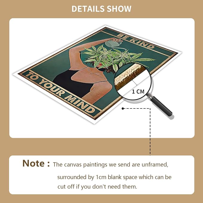 Vintage Be Kind To Your Mind Poster Mental Health Quote Canvas Wall Art Posters - Image 3