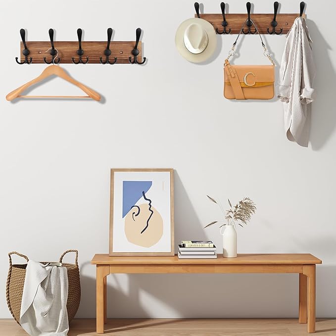 Kuhome Coat Rack Wall Mount Wooden Hat Rack - Image 4