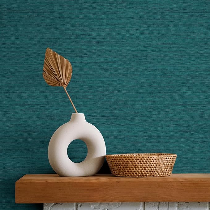 Tempaper Textured Teal Green Horizontal Faux Grasscloth Removable Peel and - Image 3