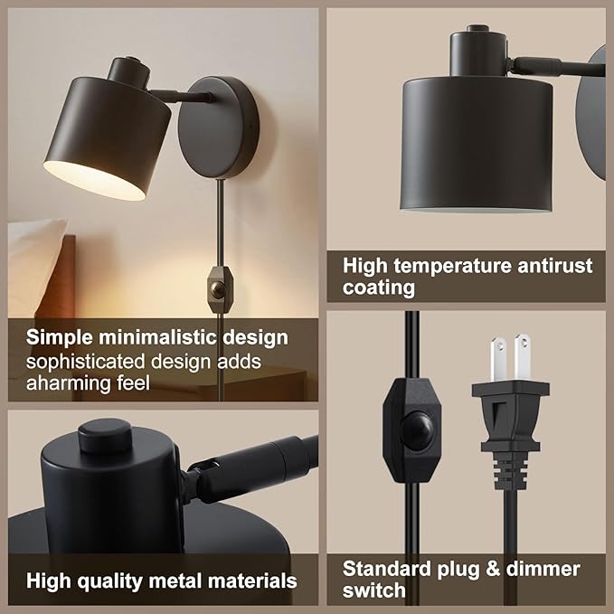 LIGHTESS Plug in Wall Sconces Set of 2 - Image 5