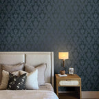 Tempaper Textured Black Damsel Removable Peel and Stick Damask Wallpaper - Image 4