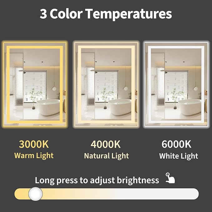 Koonmi 28"x20" LED Mirror for Bathroom, 90CRI Anti-Fog Vanity Mirror - Image 6
