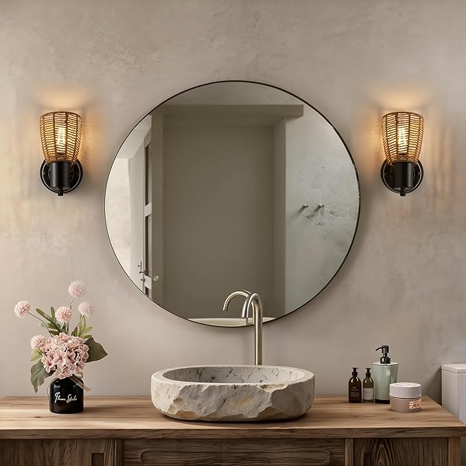 EJIAXIN Boho Rattan Wall Sconces Set of 2 - Image 4