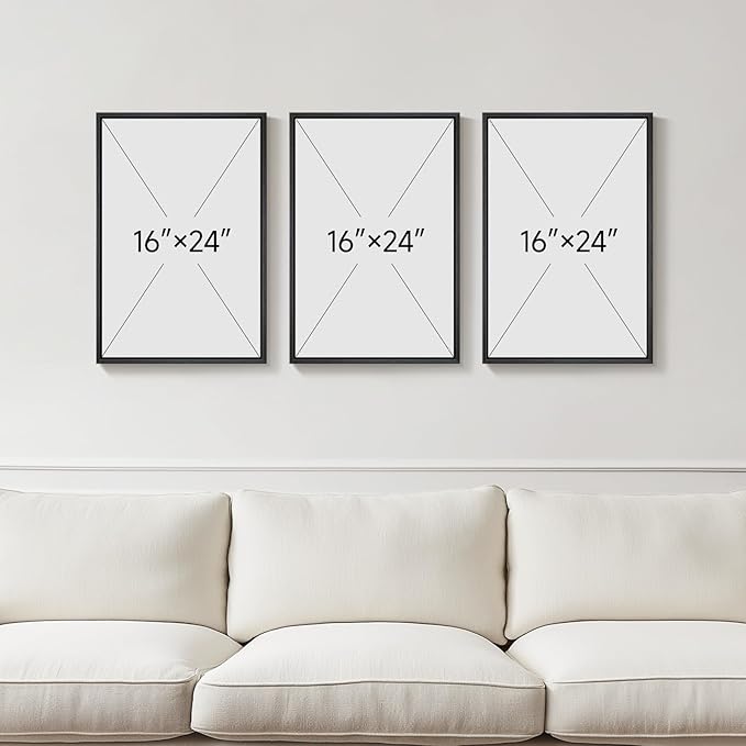Framed Black and White Abstract Wall Art, 3 Piece Black Boho Floral Botanical - Image 3