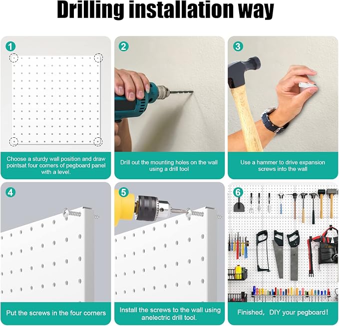 Peg Board, 6 Pack Metal Pegboard Panels White Pegboards Wall Organizer - Image 6