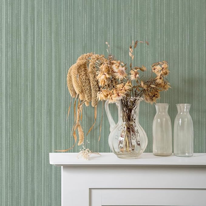Tempaper Textured Metallic Sage Green Faux Grasscloth Removable Peel and Stick - Image 2