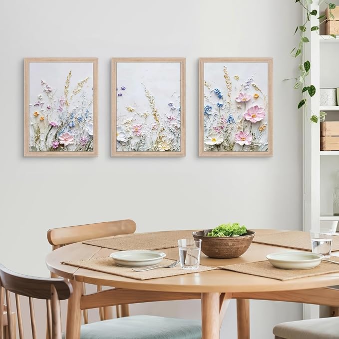 Framed 3D Texture Floral Canvas Wall Art Relief Textured Floral Oil Painting - Image 6