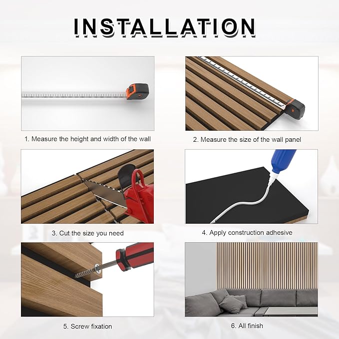 NeatiEase Wood Panels for Wall, 4-Piece 94.5" x 11" Soundproof Wood Slat Wall - Image 7