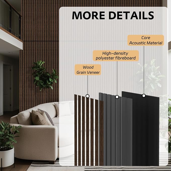 4 Pack Wood Panels for Wall, 106.3" × 11" Wood Slat Acoustic Panels for Wall - Image 4