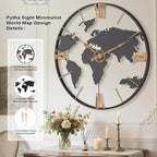 Pytha Sight 30 Inch Large Modern Decorative Metal World Map Wall Clocks Giant - Image 2