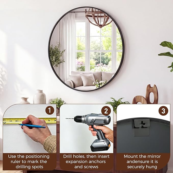 NEWBULIG 24 Inch Round Wall Mirror, Bathroom Mirror - Image 7