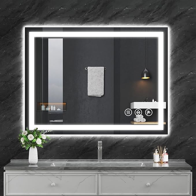 Koonmi 36"x30" LED Mirror for Bathroom, 90CRI Anti-Fog Vanity Mirror by KOONMI