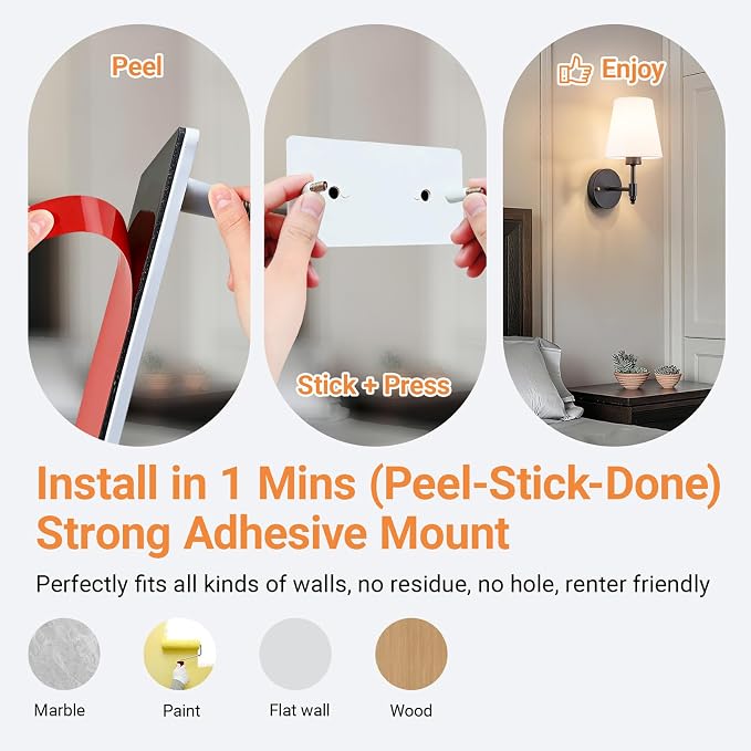 Peel and Stick Wall Sconces, Stick On Wall Sconce Set of 2, Battery Operated - Image 3