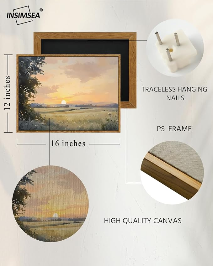 InSimSea Framed Canvas Wall Art, Vintage Wall Decor, Fall Landscape Watercolor - Image 3