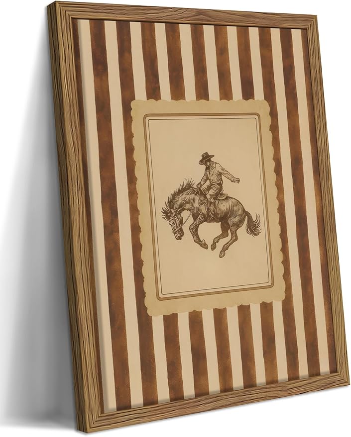 Framed Vintage Western Wall Art, Southwestern Cowboy Horse Canvas Wall Decor by Unknown