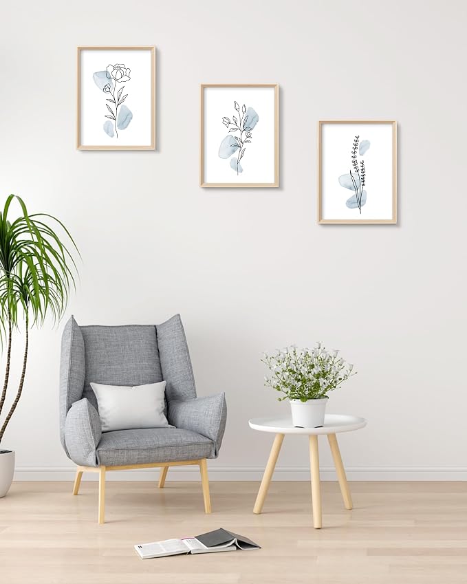 HesenDot Framed Blue Floral Canvas Wall Art, Minimalist Botanical Wall Art Decor - Image 7