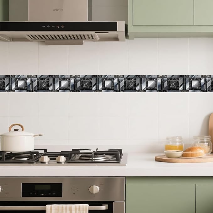IVN Wallpaper Border Peel and Stick Wall Black and Silver Mosaic Decorative - Image 4