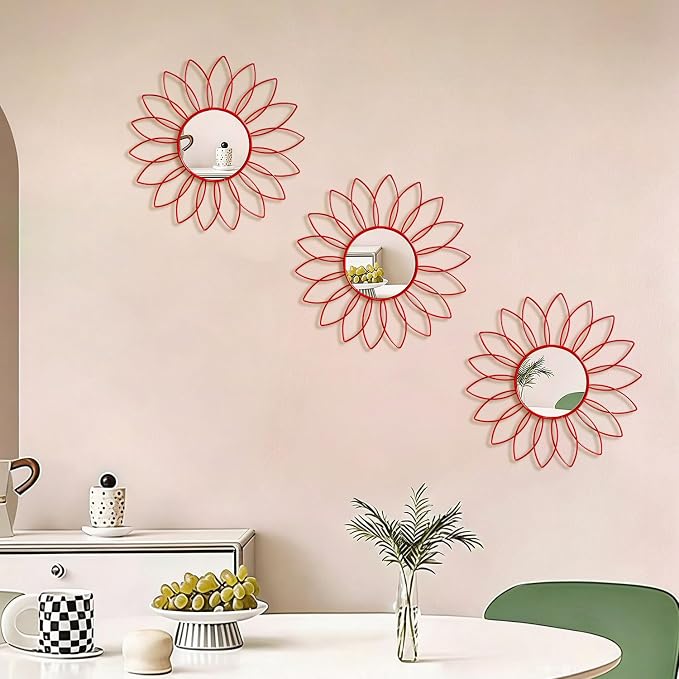 3 Pack Metal Mirrors for Wall Sunburst Wall Mirrors Home Décor Decorative - Image 3