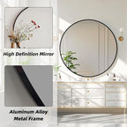 Round Black Mirror, 24 Inch Circle Black Mirror, Metal Frame Round Wall Mounted - Image 2