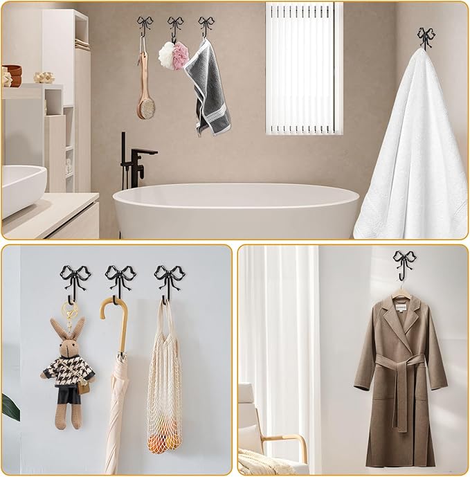 2 PCS Large Size Black Bow Wall Hook, Metal Hooks, Bow Room Decor Hooks - Image 4