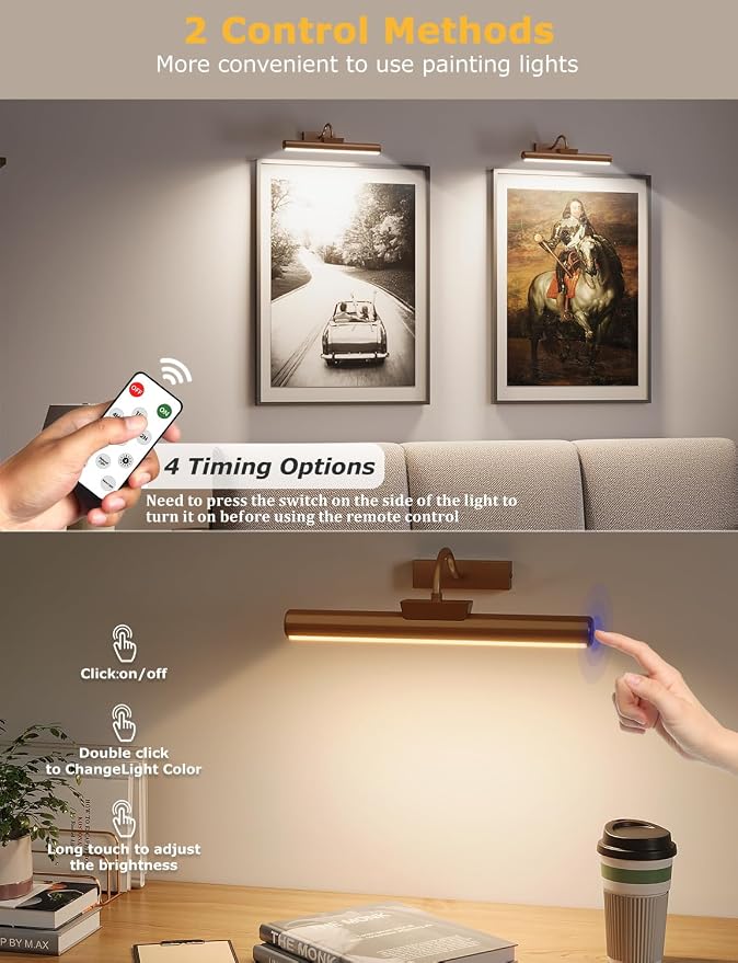 Picture Light Battery Operated, 13in Wireless Art Light - Image 4