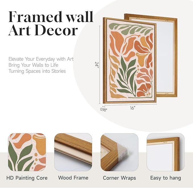 3 Piece Framed Boho Floral Wall Art - Image 4