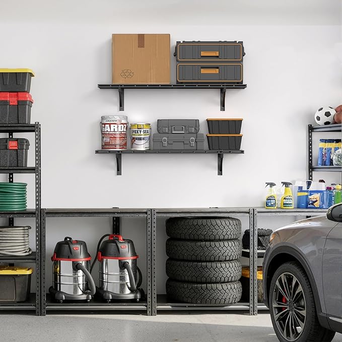 Jusgym 2 Pack Heavy Duty Garage Wall Shelving Set, Wall Mounted Garage Shelves - Image 7
