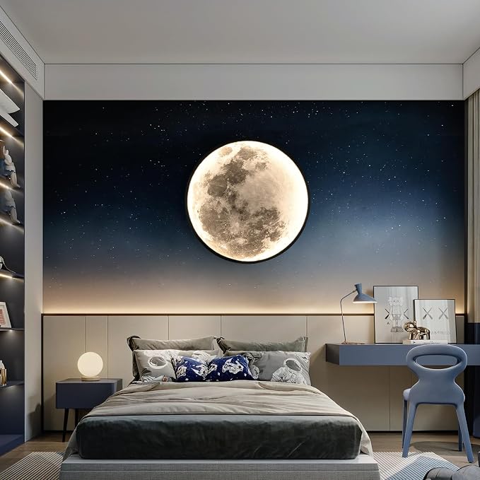 QIYIMEILUX 31.5 inch Large Moon Wall Sconce Plug in Dimmable Modern LED Wall - Image 4