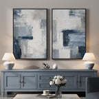 Large Framed Blue Gray Abstract Wall Art Set of 2, Modern Canvas Artwork - Image 4