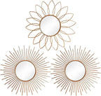 3 Pack Metal Mirrors for Wall Sunburst Wall Mirrors Home Décor Decorative by Uaussi