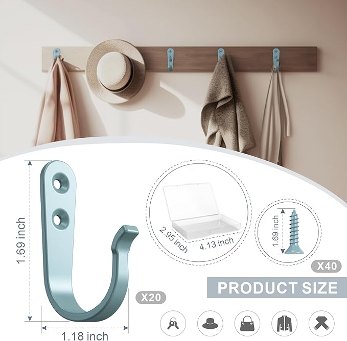 BREYDROK 20PCS Heavy Duty Metal Wall Hooks, Coat Hooks - Image 3