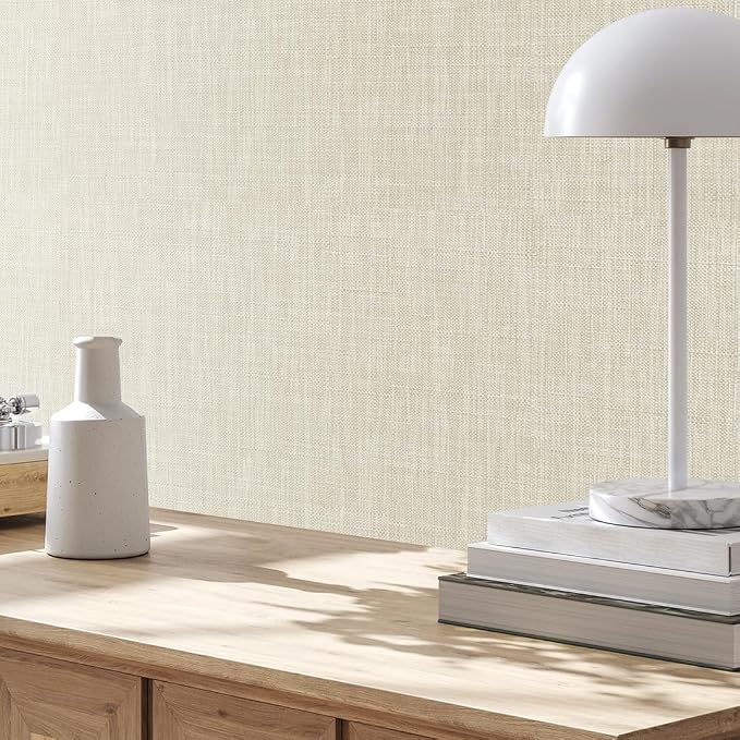SHUFA Gray Beige Cotton-Like Textured Grasscloth Wallpaper Matte Thick Real - Image 6