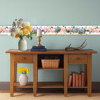 Floral Rose Wallpaper Border 196x4 Inch Peel and Stick Wall Border Pink Blue - Image 6
