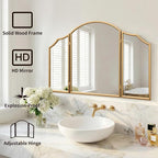 Besdomus Gold Scalloped Vanity Mirror: 36"x24" Large Modern Three Sided Dresser - Image 3