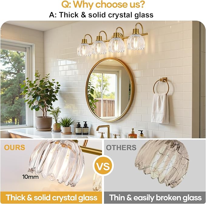 4-Light Bathroom Light Fixtures, Vintage Bathroom Vanity Lighting Fixtures Over - Image 5